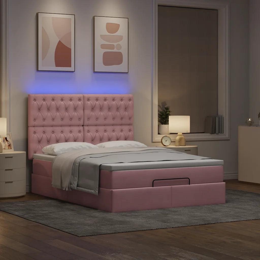 Struttura Letto Pouf con Materassi Rosa 140x190 cm in Velluto 3314395