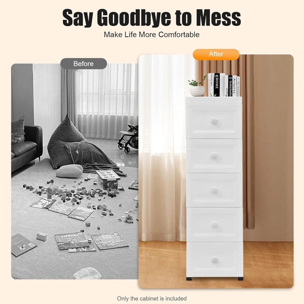 Carrello con cassetti Contenitore portaoggetti in plastica per bagno, carrello portaoggetti per uso domestico Armadietto multifunzionale con cinque cassetti, 82×34×25 cm, Bianco
