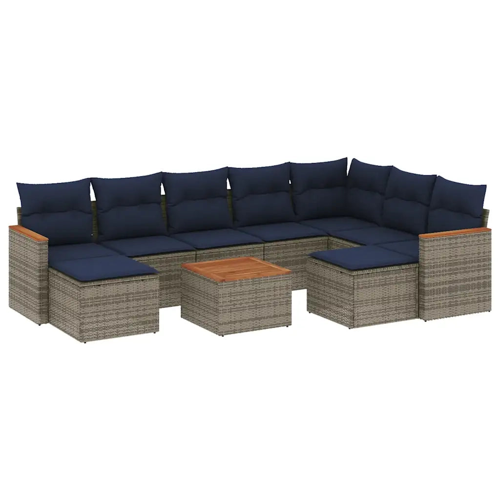 Set Divani da Giardino 10 pz con Cuscini Grigio in Polyrattan 3226551