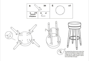 Sgabello Bar Paris Ø35x74 cm in Legno e Tessuto Vellutato Grigio