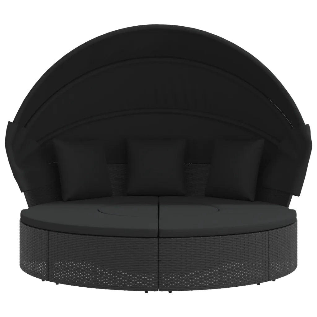 vidaXL Lettino Prendisole Esterno Tetto e Cuscini Nero in Polyrattan