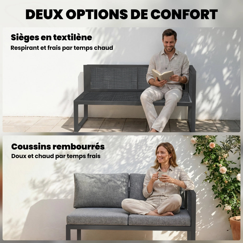 Divano angolare esterno 6 posti con tavolino e cuscini ¨C zephmum ¨C grigio scuro
