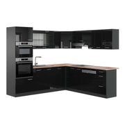 Vicco Cucina angolare completa Nero lucido/antracite 237 x 247 cm , PL Rovere