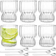 Set di tazze per cappuccino in vetro da 260 ml, con 6 tazze, cucchiai e design a rilievo, resistenti al lavastoviglie