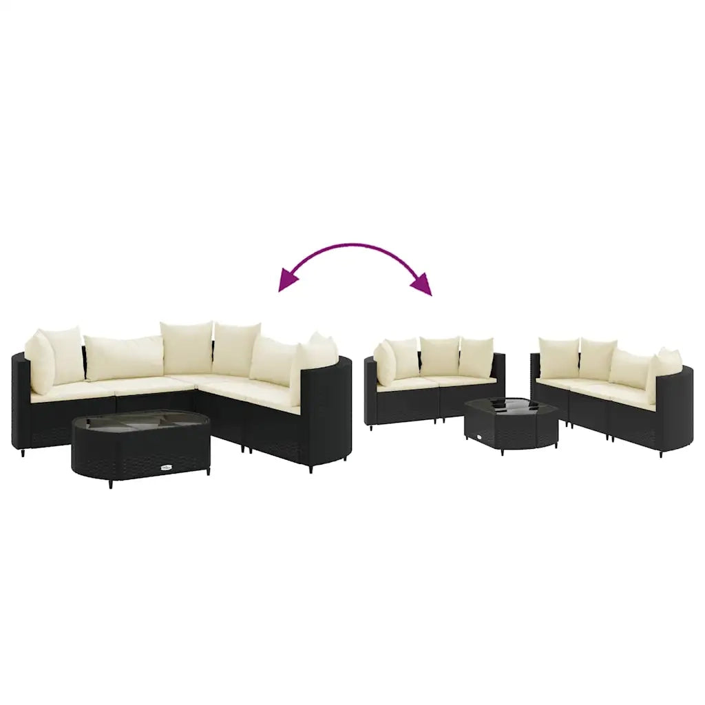 Set Divano da Giardino 6 pz con Cuscini Nero in Polyrattan 3308392