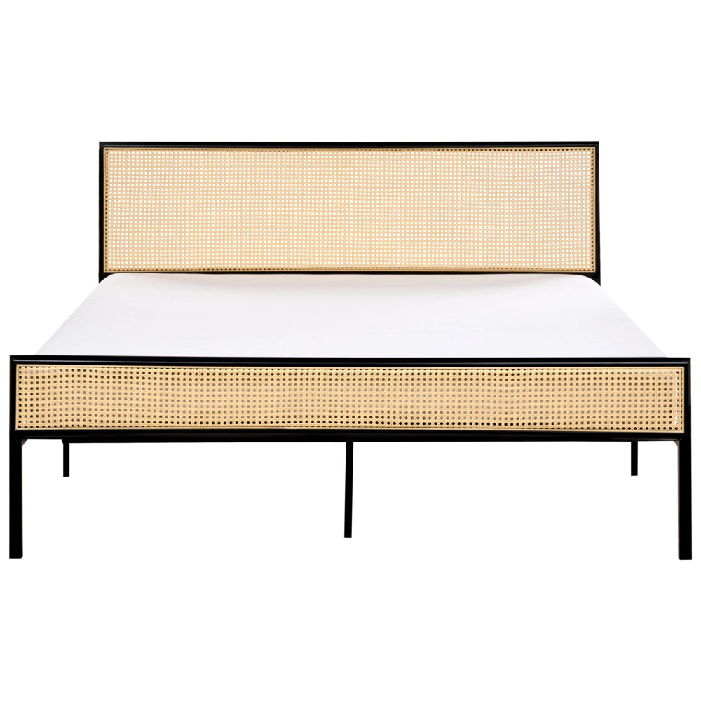 Letto matrimoniale imbottito in tessuto nero con rete a doghe e gambe in legno 160 x 200 cm stile contemporaneo