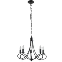 Lampadario a Soffitto Stile Rustico, Acciaio Intrecciato Nero con 5 Candelieri Regolabili e Pieghevoli Ф58 x 45cm