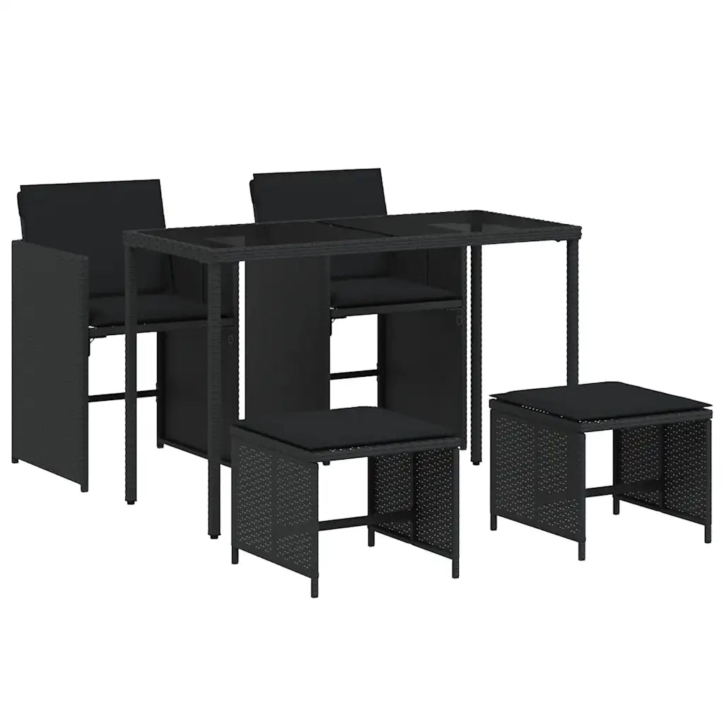 Set da Pranzo da Giardino 5 pz Nero con Cuscini in Polyrattan 365081