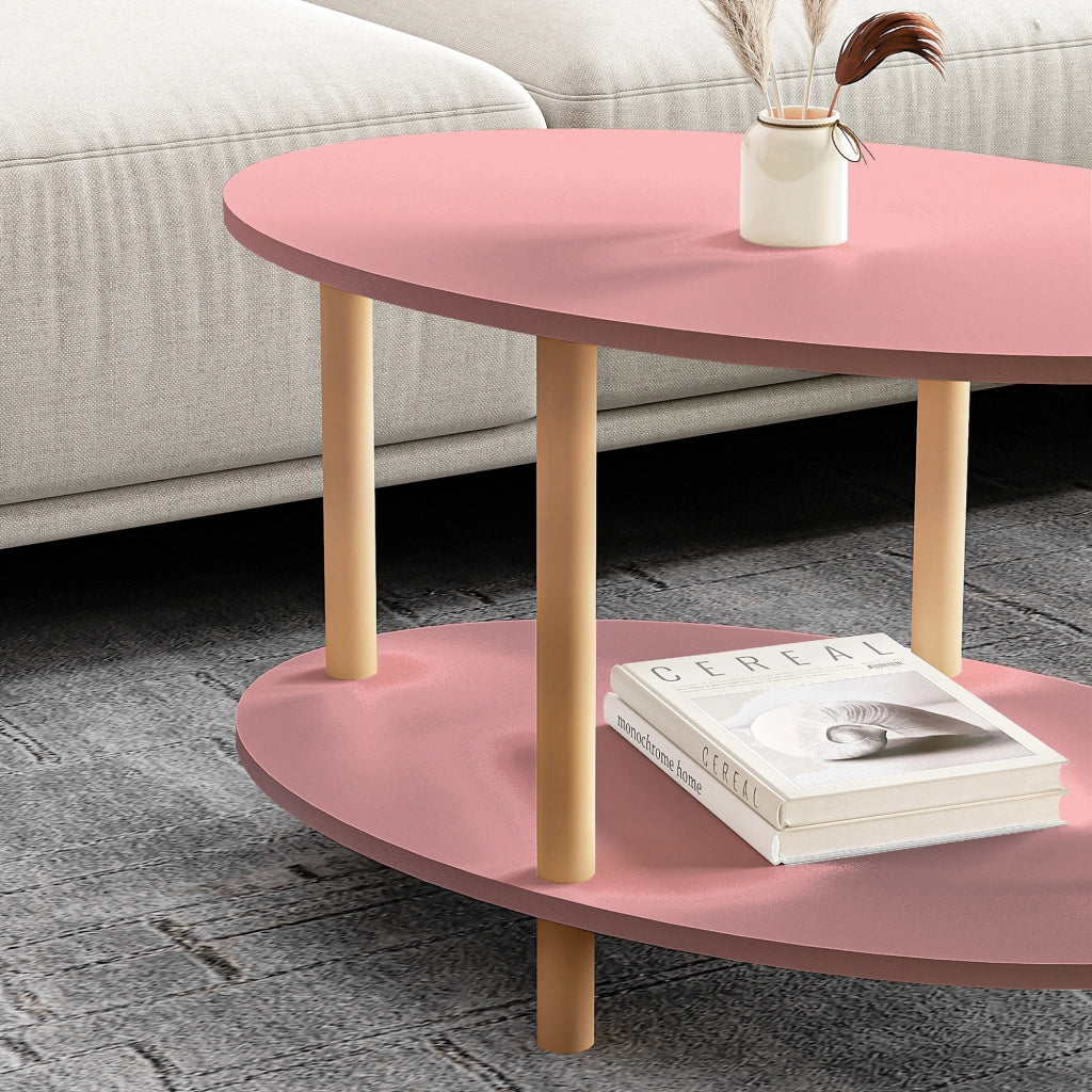 Tavolino Basso da Salotto 'Højreby' con Gambe in Legno e Piano Ovale - Rosa [en.casa]