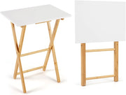 Set di 2 Tavolini Pieghevoli Laterale, Tavolino Portatile da Salotto Salvaspazio, Tavolo Laterale in Bambù, per Soggiorno Patio Terazza, Portata 20 kg, Senza Montare