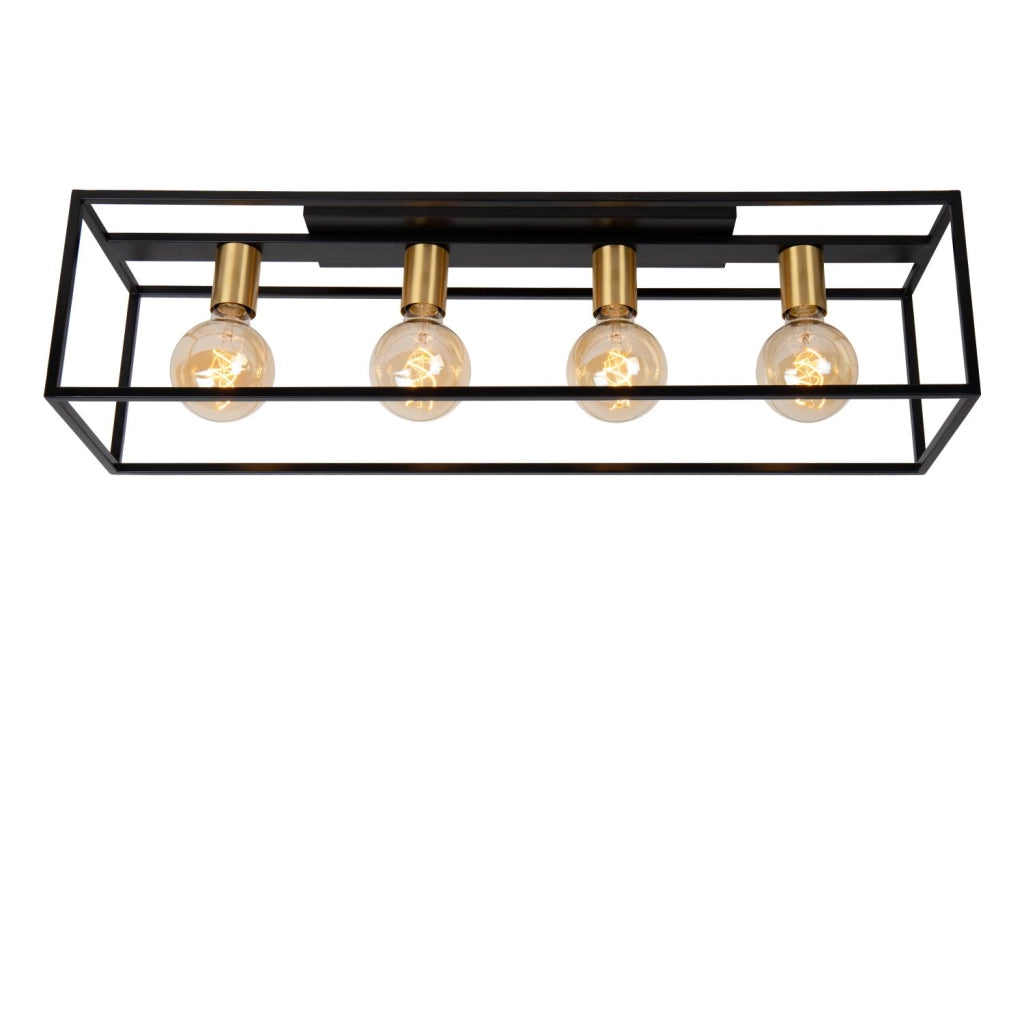 Plafoniera vintage nero oro rettangolare Lucide Ruben 4xE27