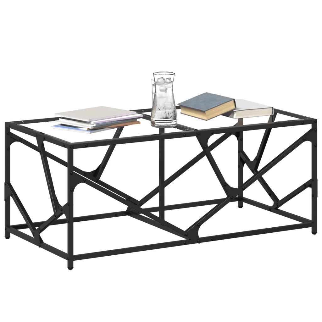 2 pz Tavolini da salotto | Tavolino da caff¨¨ | Tavolino da Soggiorno con Piano Vetro Trasparente 98,5x50x41cm Acciaio