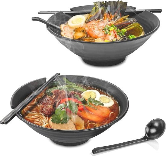Set di due ciotole antiscivolo per ramen con cucchiaio e stecchi da mangiare