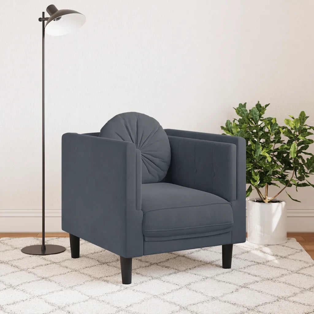 Divano Sedia-Poltrona con Cuscino Grigio Scuro in Velluto