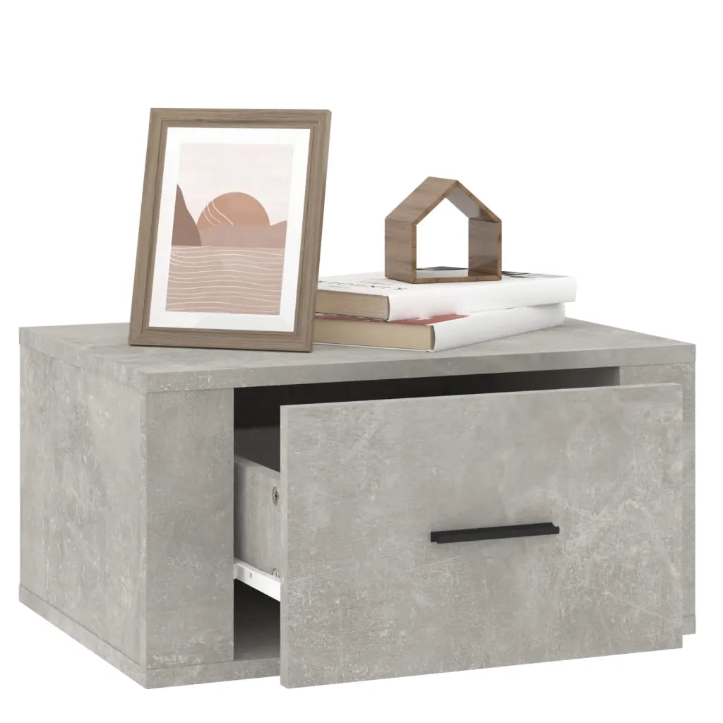 Set di 2 Comodini | Armadio da Notte | Mobiletto da notte a Muro Grigio Cemento 50x36x25 cm