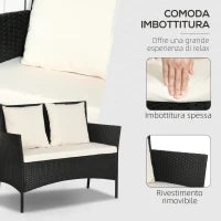Set da Giardino 4Pezzi in Rattan con 2 Sedie, Poltrona da Giardino a 2 Posti e Tavolino Basso