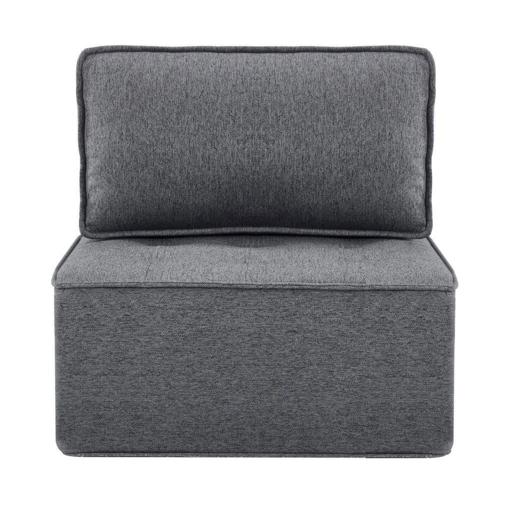 Divano relax modulare componibile in tessuto di lino grigio scuro; struttura in compensato