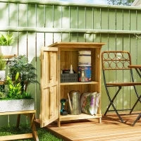 Casotto da Giardino in Legno 63,5x40x90 cm Armadio per Archiviazione Attrezzi con 2 Ripiani e Porta Naturale