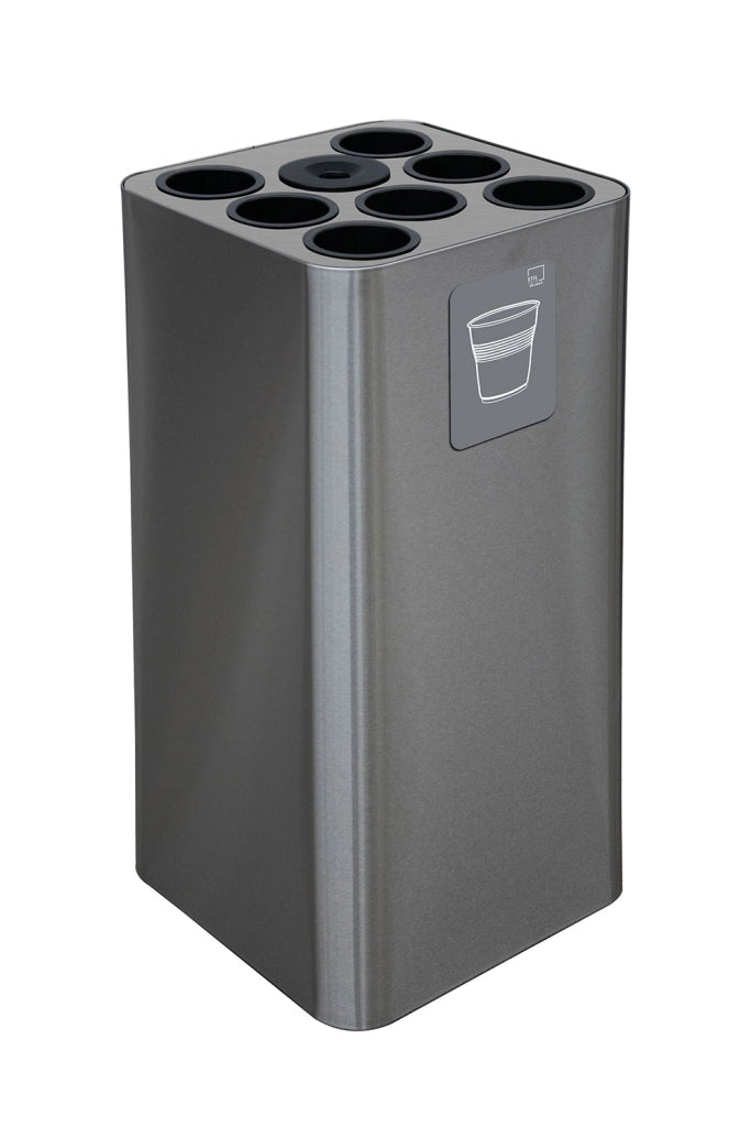 Pattumiera a Bidone da 100 L 38,3x38,3x82,5 cm 7 Scomparti Tubolari e 1 Vaschetta in Acciaio Inox Satinato
