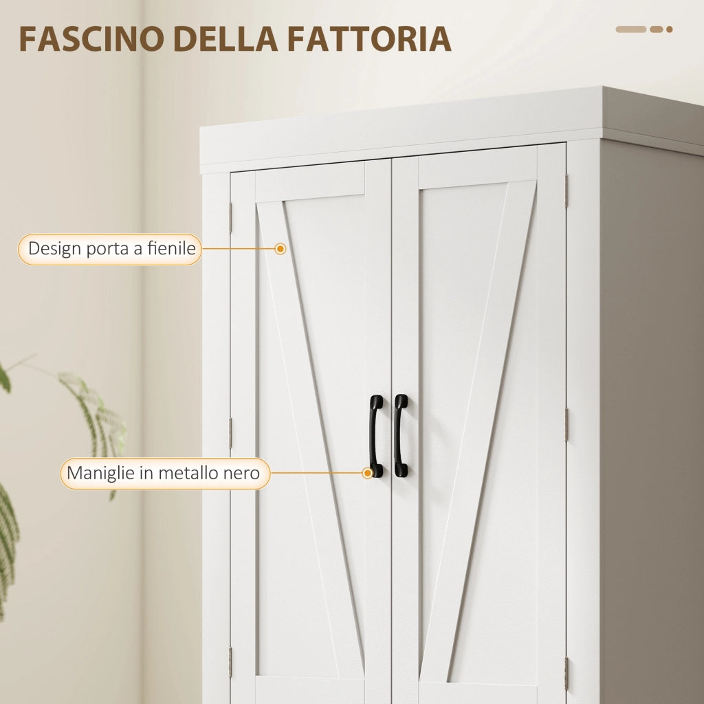 Dispensa Cucina in Stile Country 76x39,5x183,5 cm con 2 Armadietti 6 Ripiani e Cassetto in Legno Bianco