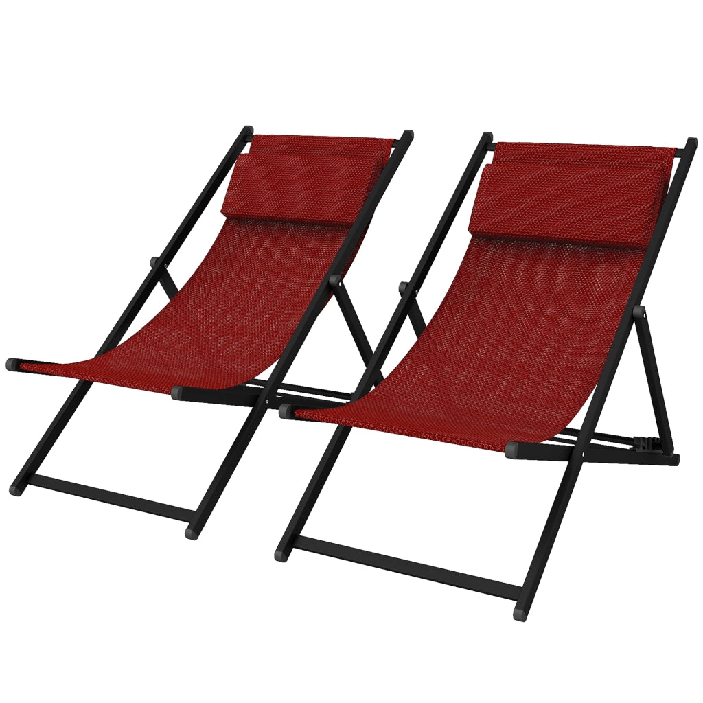 Set 2 Sedie Poltrona Sdraio da Esterni, Pieghevoli e Reclinabili, in Alluminio, 100x60x85 cm, Rosso