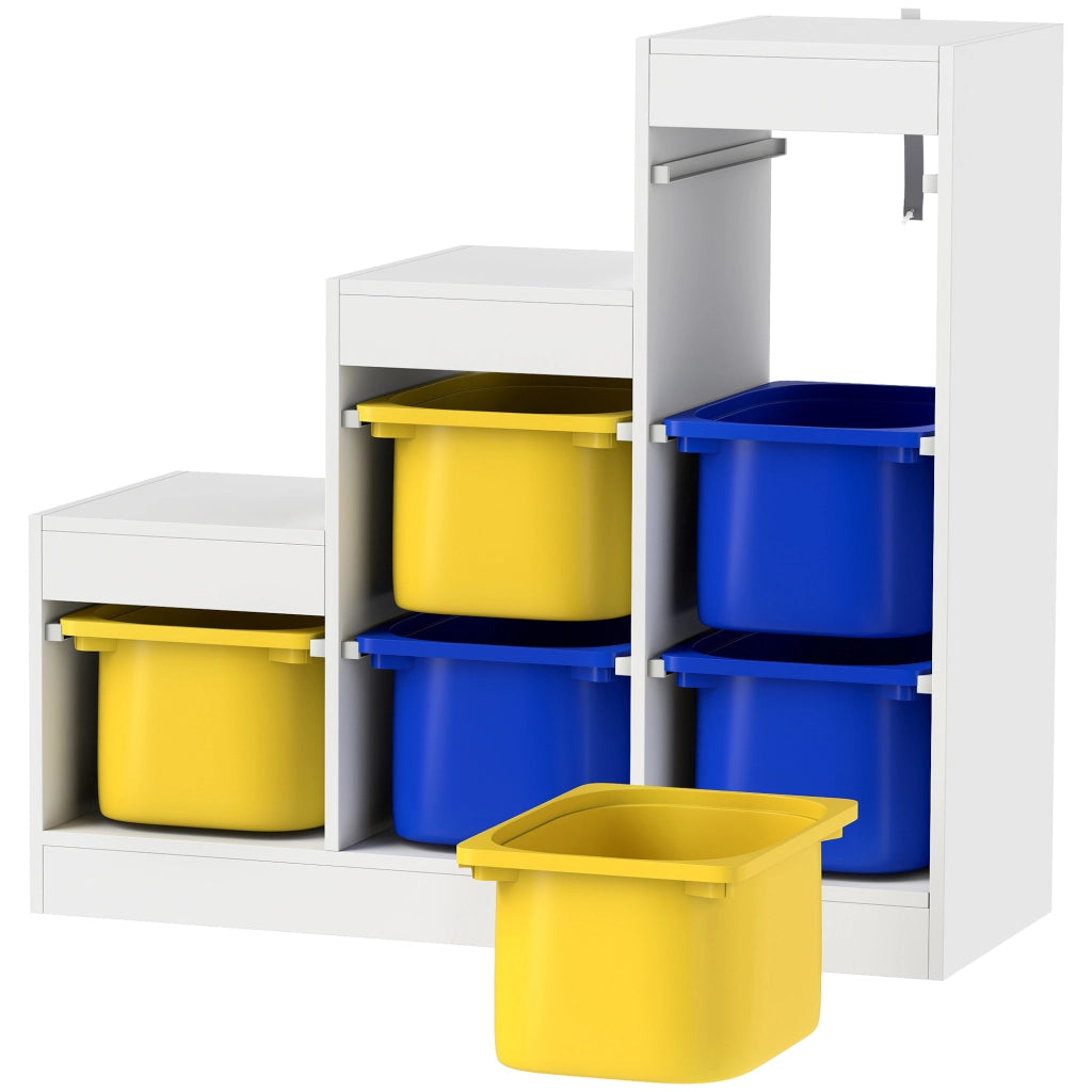 Meuble de Rangement pour Jouets 3 Niveaux 3-8 Ans Bleu Jaune