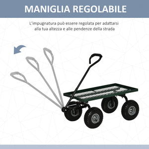Carrello da Giardino 94x48.5x100 cm Capacità 150 kg in Acciaio Nero e Verde
