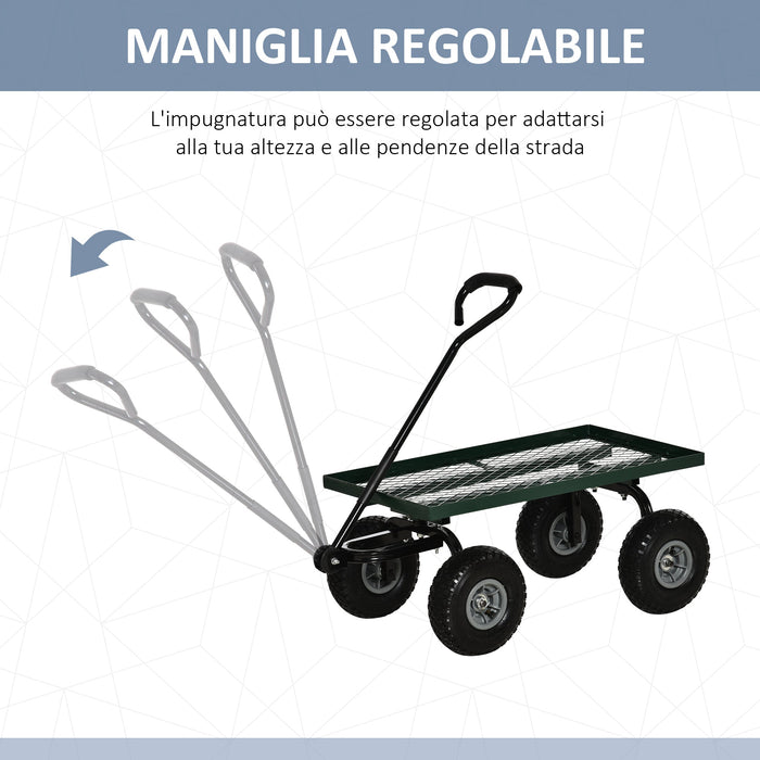Carrello da Giardino 94x48.5x100 cm Capacità 150 kg in Acciaio Nero e Verde
