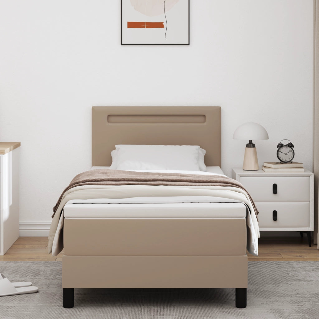 Letto a Molle Box  con Materasso Cappuccino 100x200 cm Pelle Sintetica