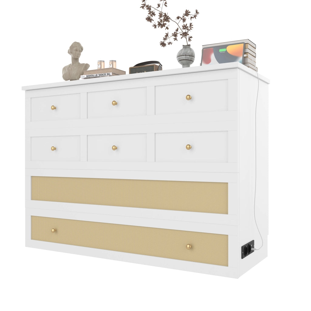 Letto matrimoniale 140×200 cm con cassetti; USB; presa e ripiano; senza materasso; MDF; bianco