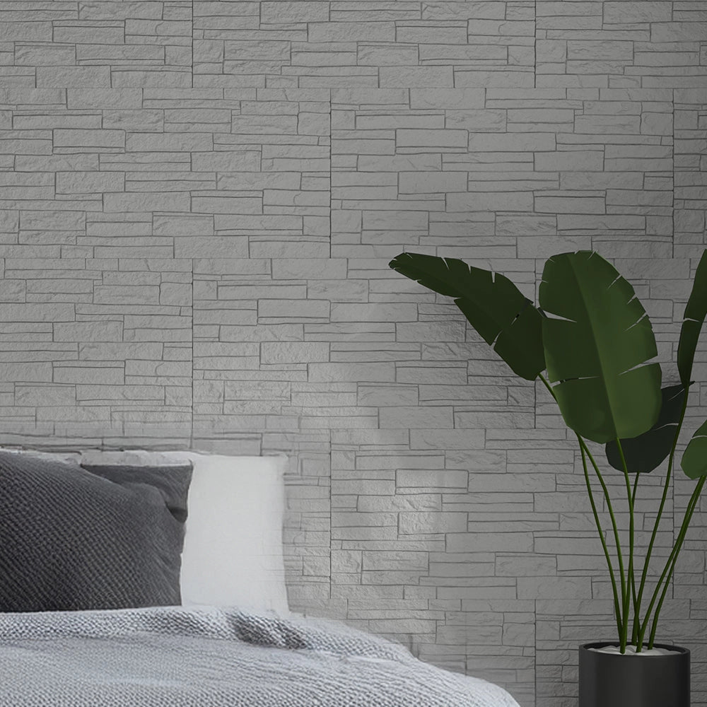 Set 12 Pannelli Decorativi Area 8,6 mq 120x60x2,5 cm Rivestimento Murale Effetto Mattoni in Pietra 3D in PU Quarzite