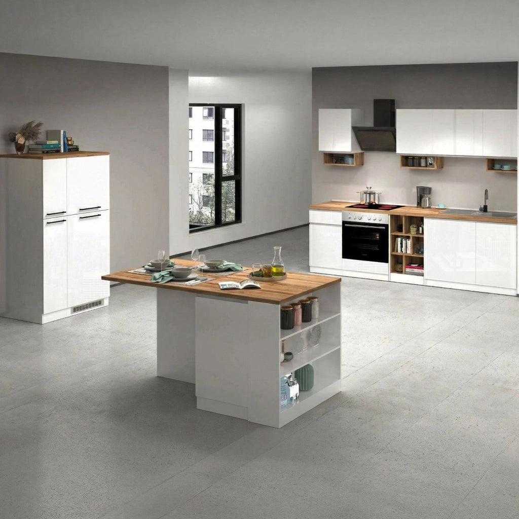 Cucinino Armend, Cucina Modulabile, Elettrodomestici non inclusi, Made in Italy, Bianco Lucido