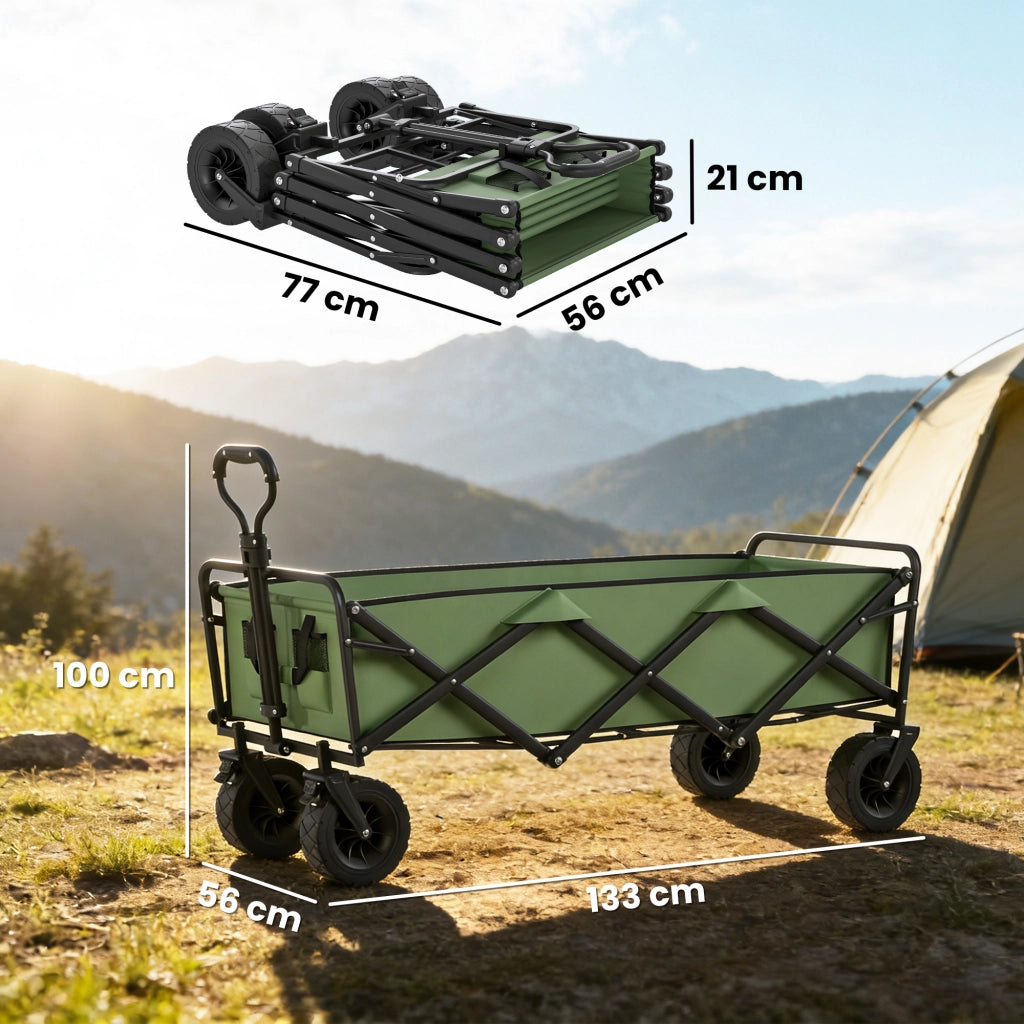 Carrello Giardino Pieghevole 130L con Ruote ¨C zephmum ¨C Verde