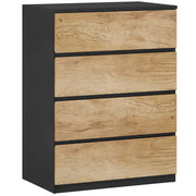 Cassettiera 4 Cassetti 60x40x80 cm con Guide in Metallo e Maniglie Scanalate in Legno Nero e Rovere