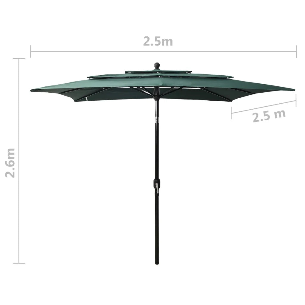 Ombrellone a 3 Livelli con Palo in Alluminio-Ombrello da giardino Verde 2,5x2,5 m