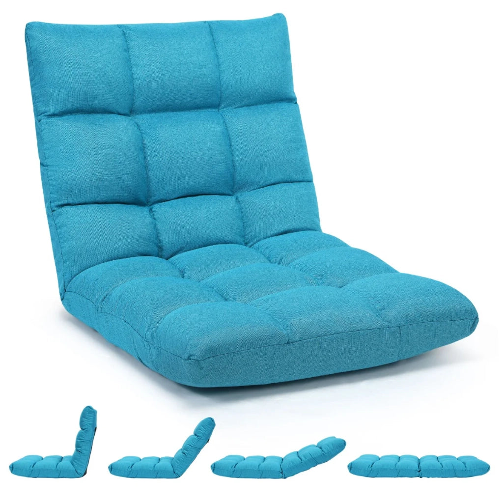 Poltrona regolabile multiposizione 108 x 56 x 12 cm comfort eccezionale struttura in acciaio design moderno in cotone e lino blu Bondi 20_0011165
