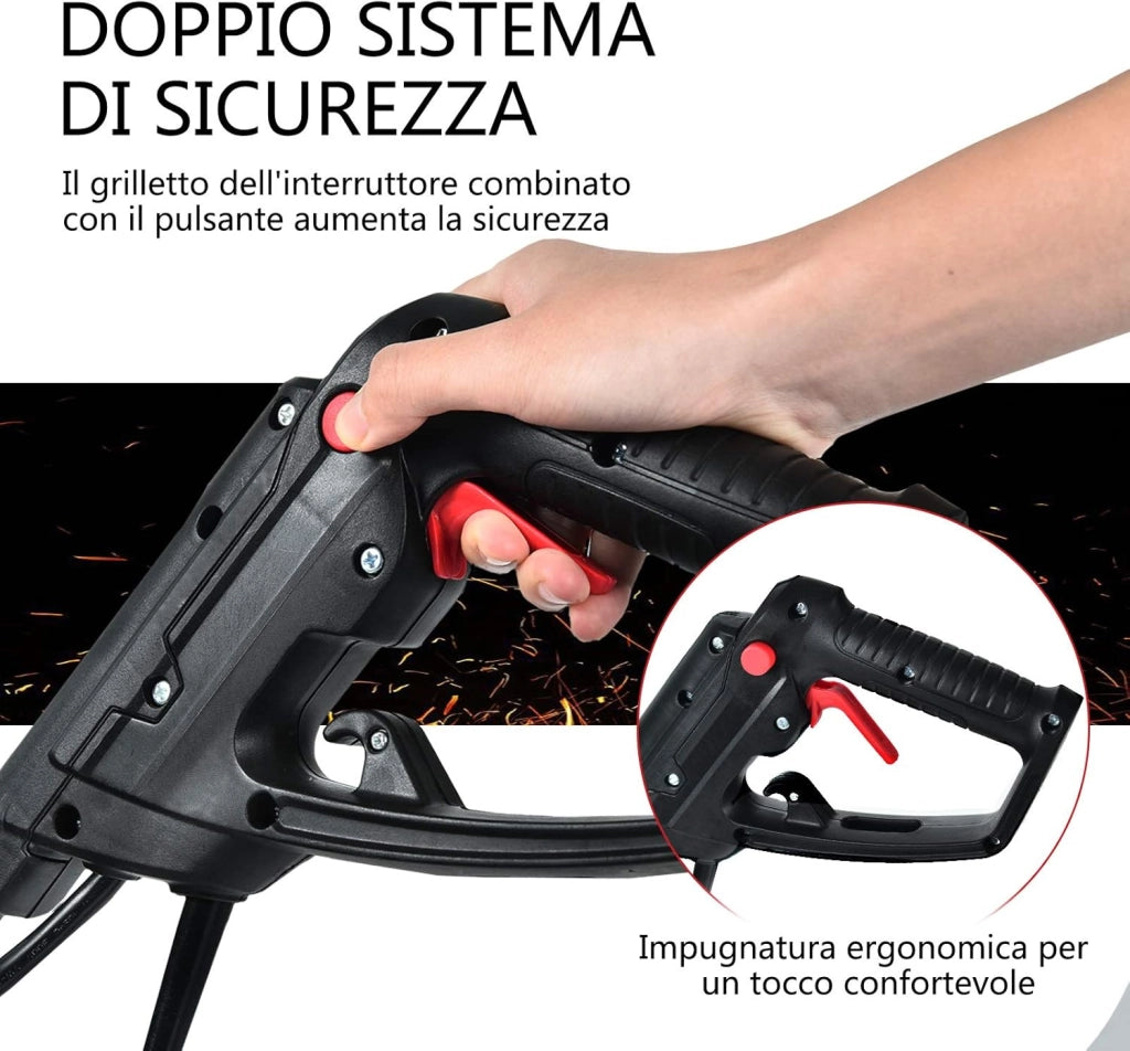 Motozappa Elettrica 1200W/1500W, Zappatrice Elettrica con Maniglia Pieghevole, Ruote Regolabili, 4/6 Lame, Velocità 365/400 PRM, Profondità 22 cm, Larghezza 35/43 cm (Rosso, 1200 W)