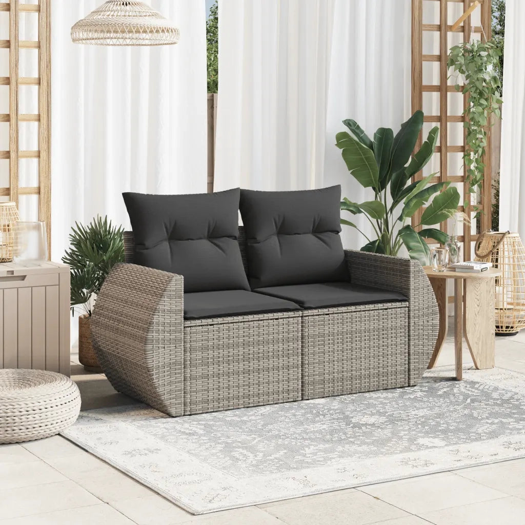 Divano da Giardino con Cuscini 2 Posti Grigio in Polyrattan 366124