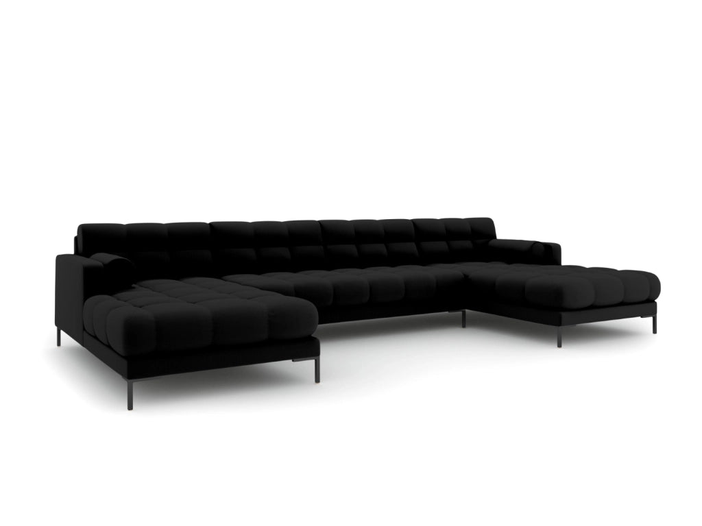 Cosmopolitan Design - Divano panoramico "Bali" 7 posti in tessuto strutturato nero 