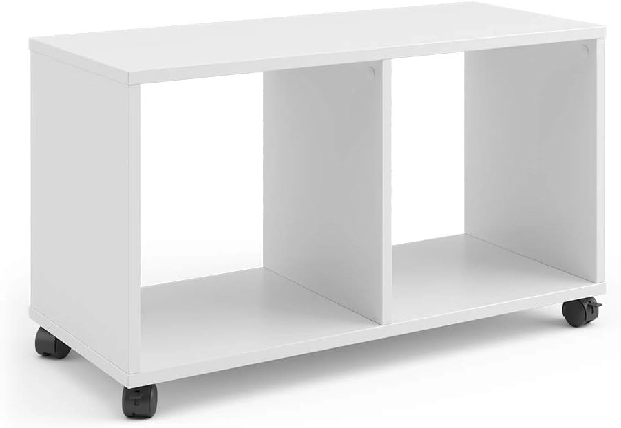 Libreria bambini, Bianco, 72 x 42.4 cm con 2 scatole pieghevoli, su ruote con due ripiani aperti
