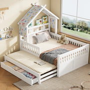 Letto Casetta con Letto Estraibile, 3 Cassetti e Sponde ¨C Xylo ¨C Bianco 140x200