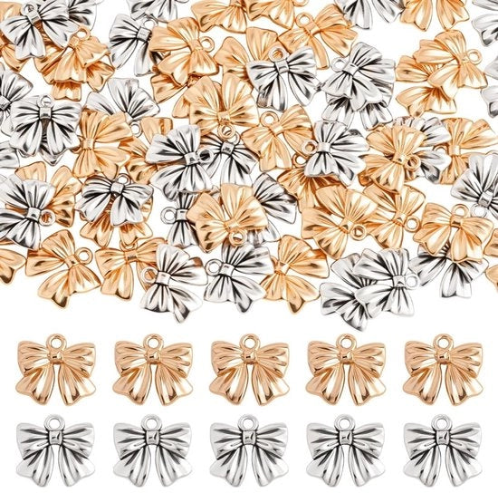 Strikhangers in Oro/Argento - 60 pezzi - Dimensioni 17 x 16 mm - Lega Durevole - Utilizzati per Creare Gioielli - Decorativi Farfalle - Hangers per Gioielli