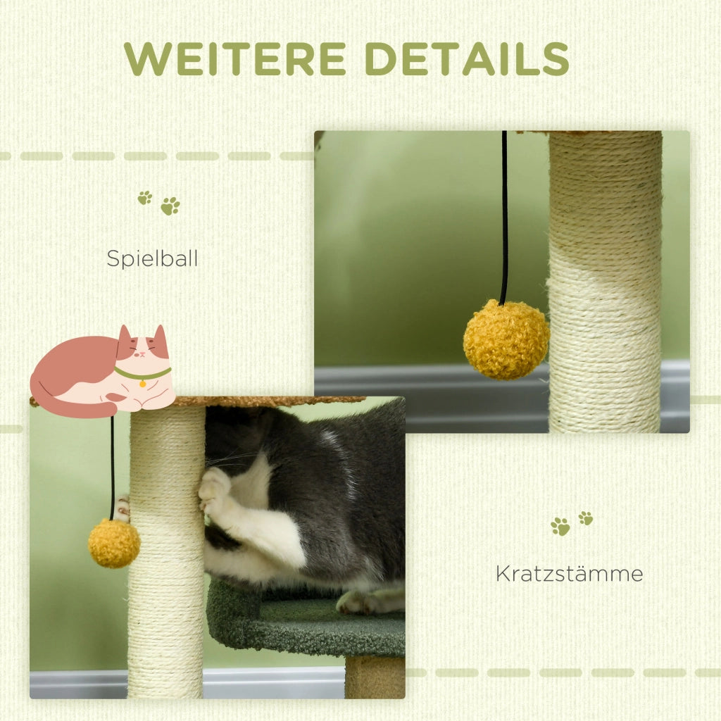 Tiragraffi per gatti con 2 posti e giocattoli ¨C zephmum ¨C Verde Beige Marrone