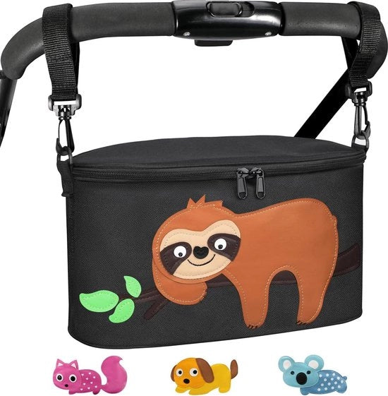 Organizzatore di tasche per passeggino - piccolo passeggino con disegno a fumetti - chiaro e spazioso - nero - per passeggino