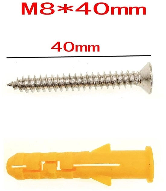 Set di viti di fissaggio per muratura 50 pezzi - M8 x 40mm - Viti in acciaio inossidabile - Set di fissaggio per muratura - Hout/Baksteen/Beton - Alta resistenza al carico