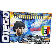 Trade Shop - Bandiera Forza Napoli 3 Scudetto Diego Maradona Vesuvio Campione Italia 90x140cm -
