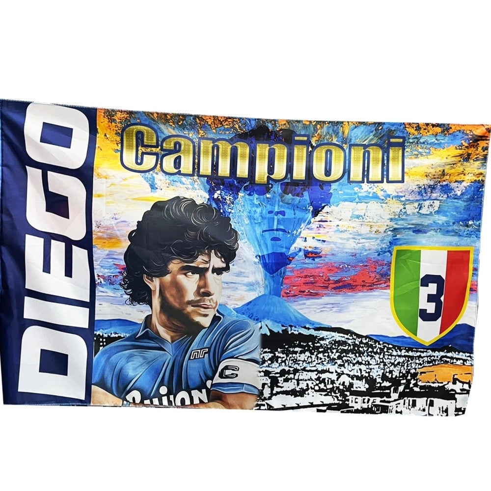Trade Shop - Bandiera Forza Napoli 3 Scudetto Diego Maradona Vesuvio Campione Italia 90x140cm -