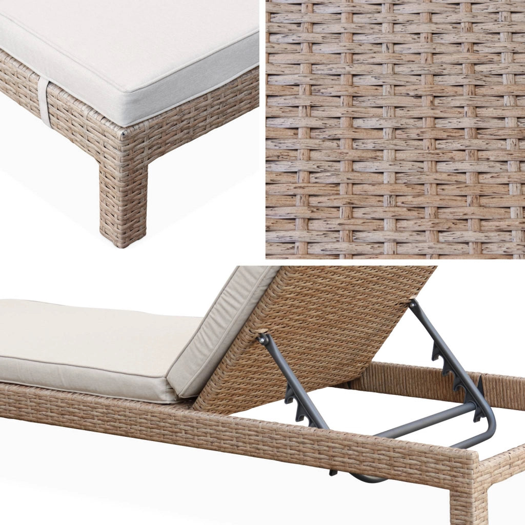 Set 2 lettini prendisole in resina intrecciata, marrone naturale