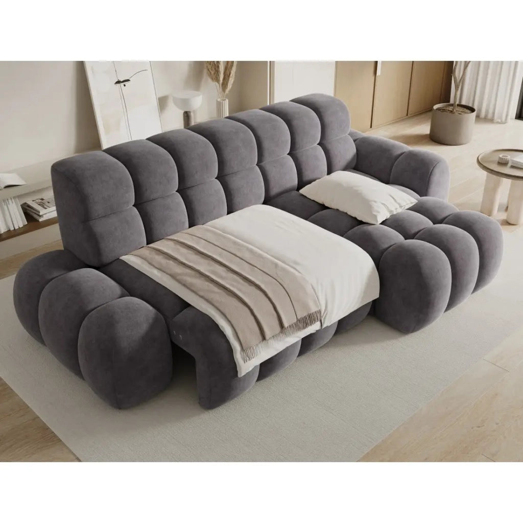 Divano angolare convertibile BULLA 3 posti grigio angolo destro - tessuto effetto alcantara con estensione della seduta elettrica