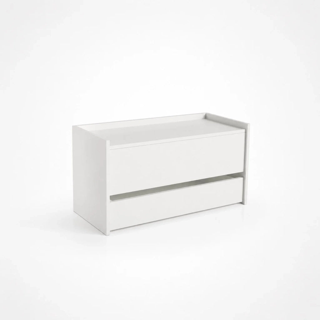 Cassapanca Contenitore Bianca con Cassetto Inferiore e Vano Interno | Panca Ingresso Salvaspazio con Chiusura Soft Close | Baule Multiuso 90x40x46 cm